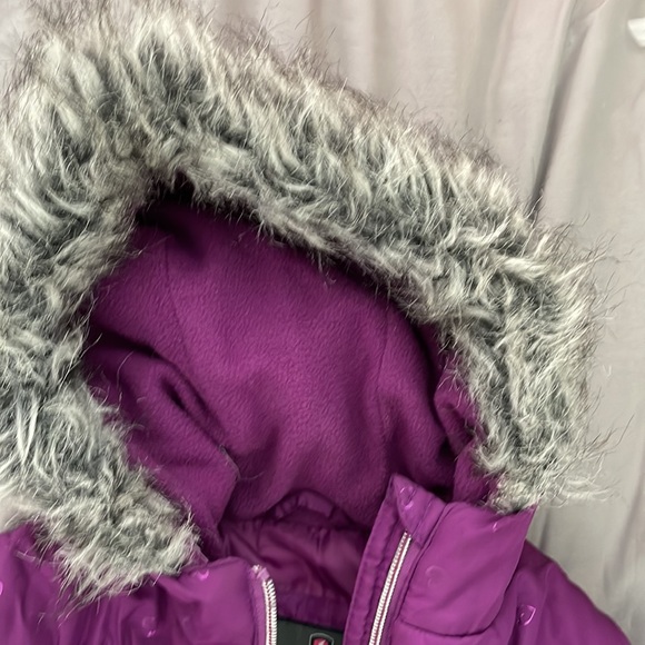 Purple Hooded Puffer Coat with Fur Trim - Picture 3 of 8